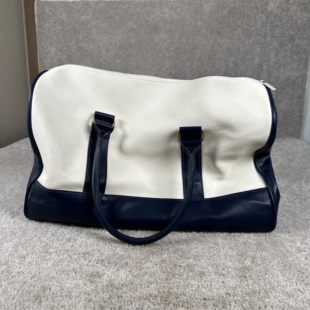 Estee Lauder Travel Overnight Ivory Navy Blue Tote Duffel Large Bag White